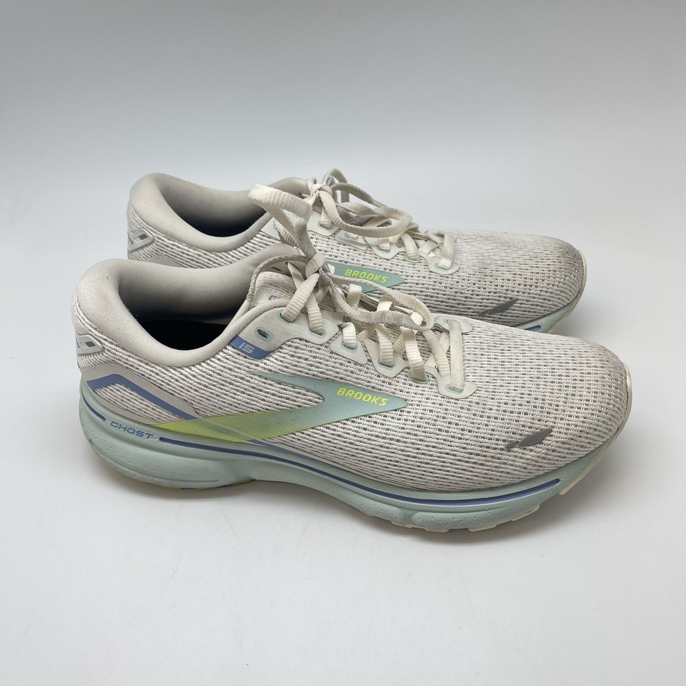Brooks Sneakers Womens 9 B Ghost 15 1203801B130 White Running Athletic Gym Shoes